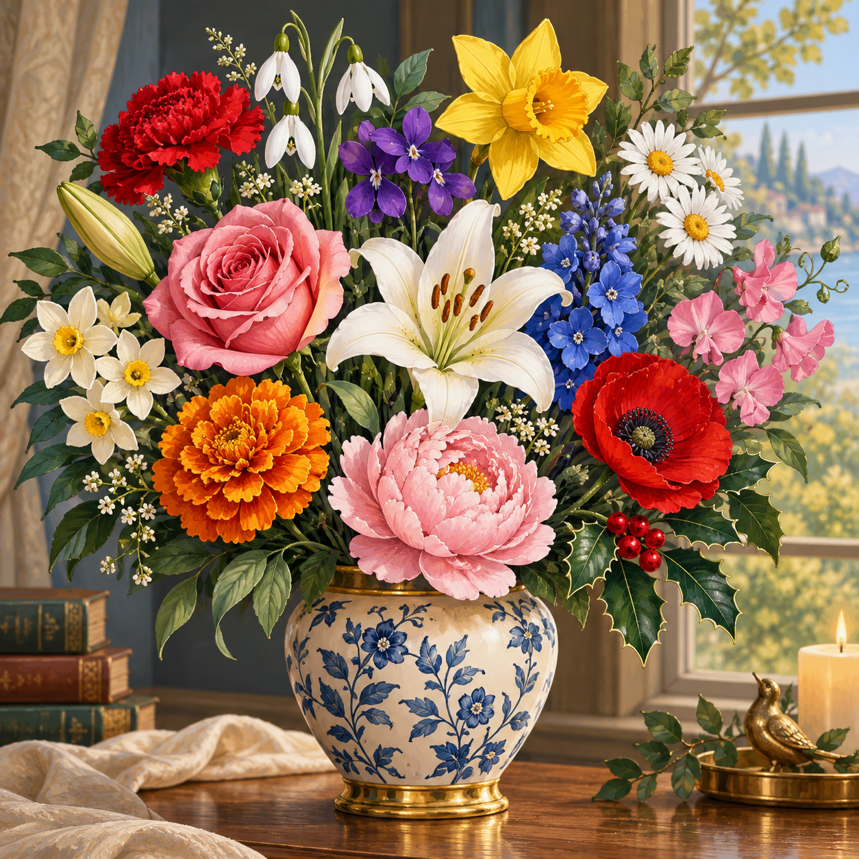 Birth-Month Flower Bouquet diamond art design