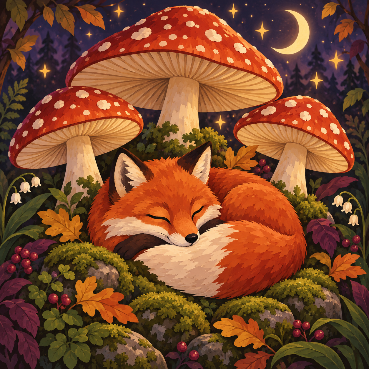 Cozy Fox & Mushrooms diamond art design