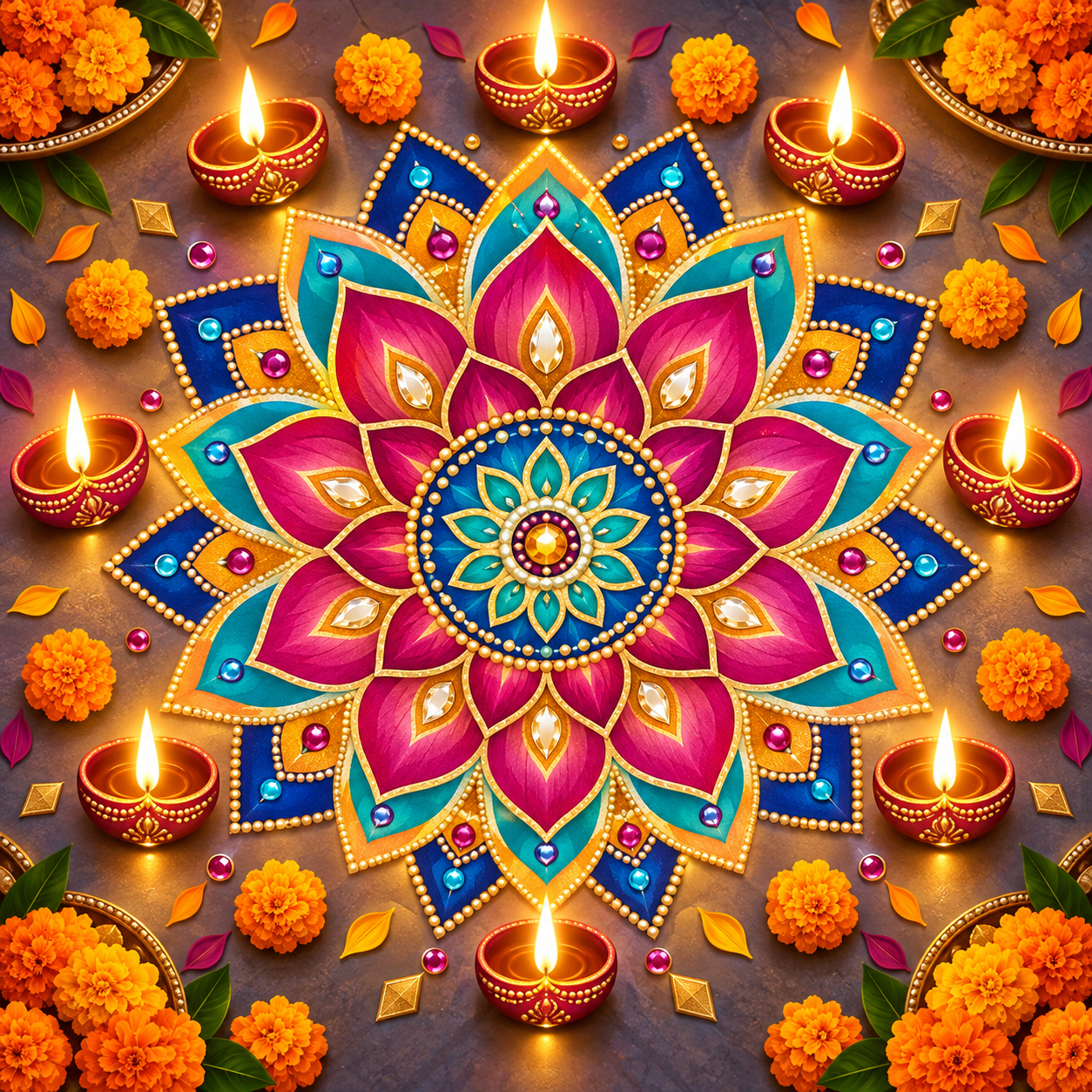 Radiant Lotus Rangoli diamond art design