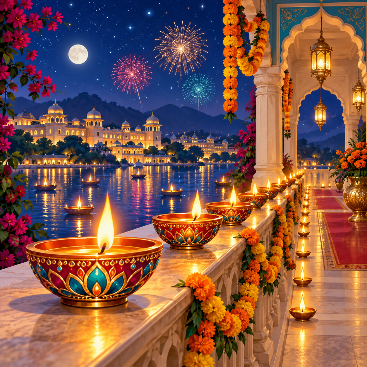 Palace of Glowing Diyas diamond art design