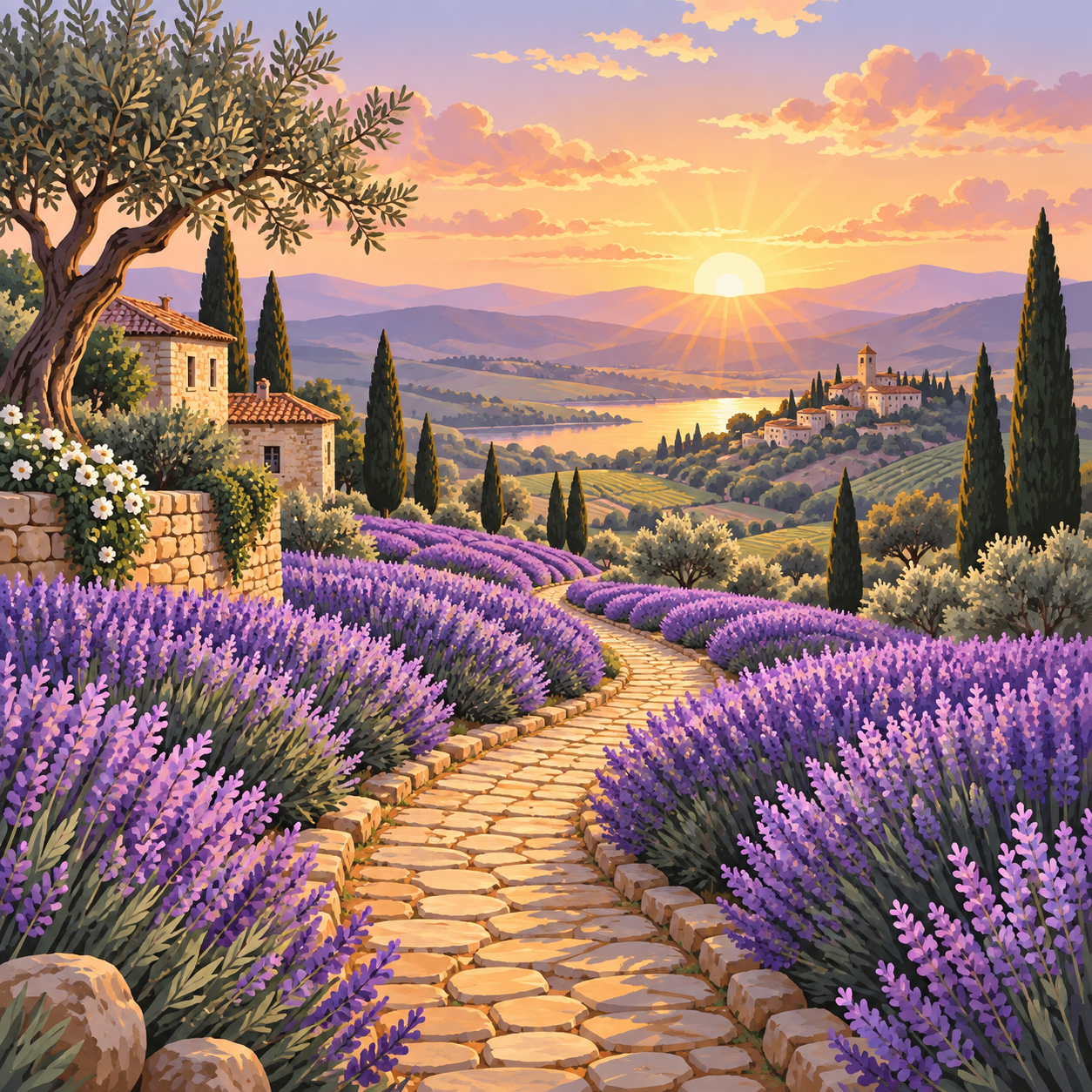 Golden Lavender Path diamond art design