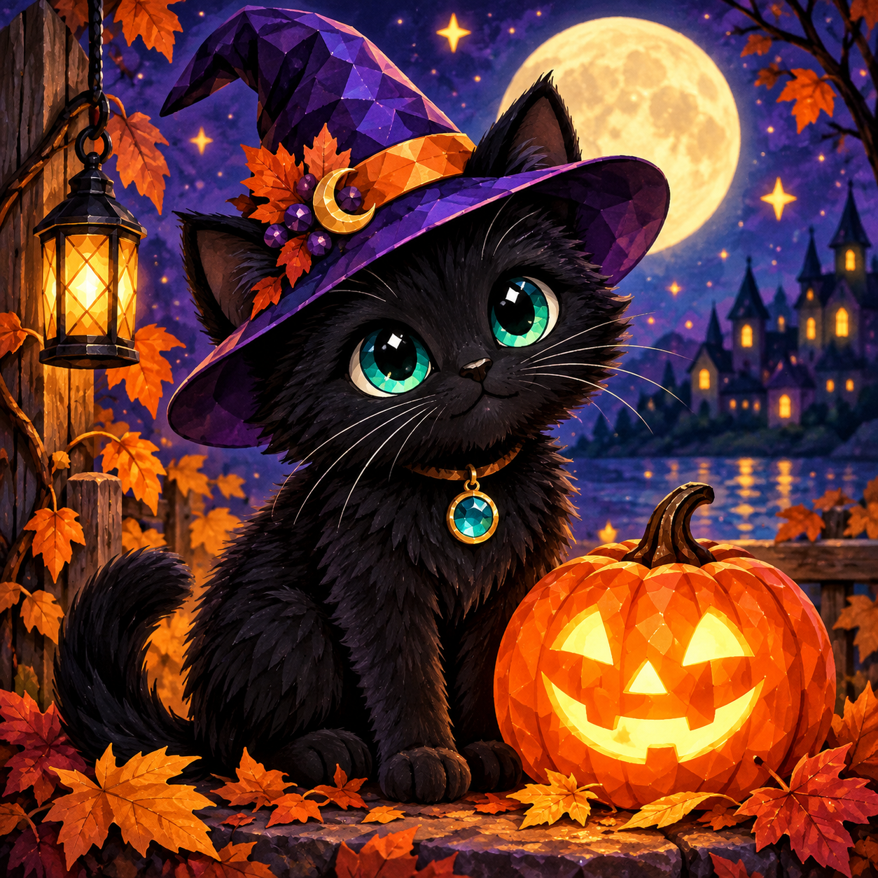 Midnight Witch Cat diamond art design