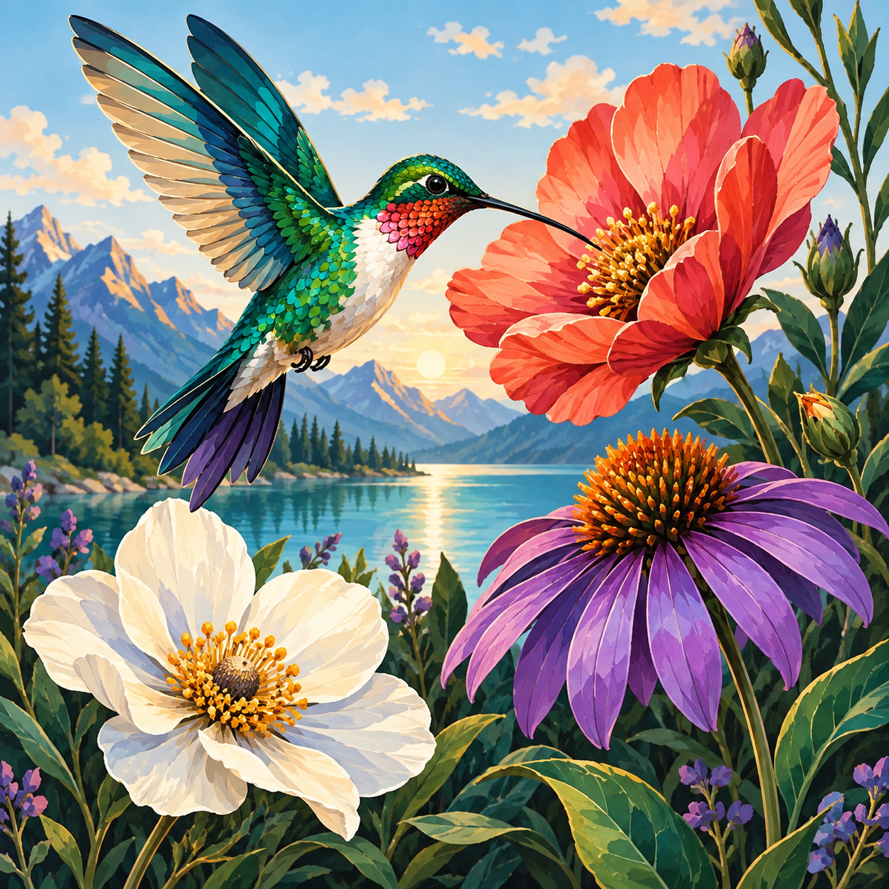 Hummingbird & Wildflowers diamond art design